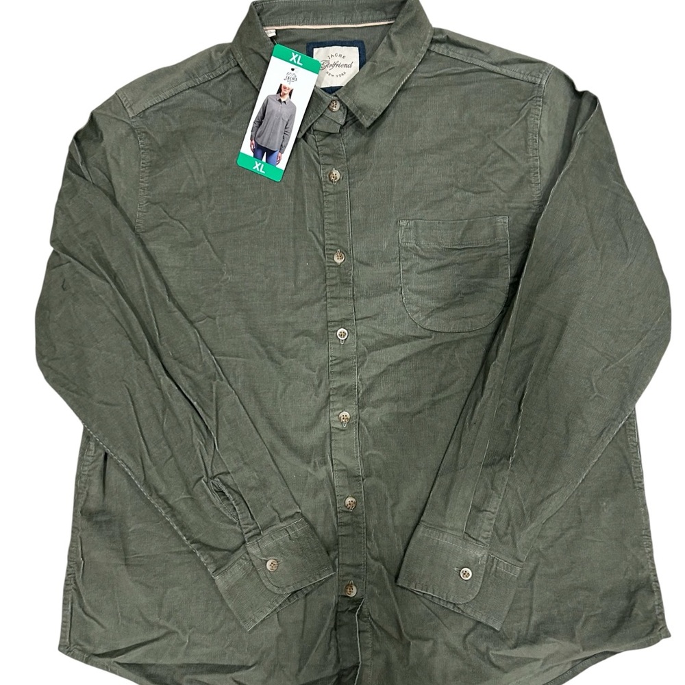 Jachs Girlfriend Olive Green Corduroy Button Down Shirt XL  Long Sleeve Pocket